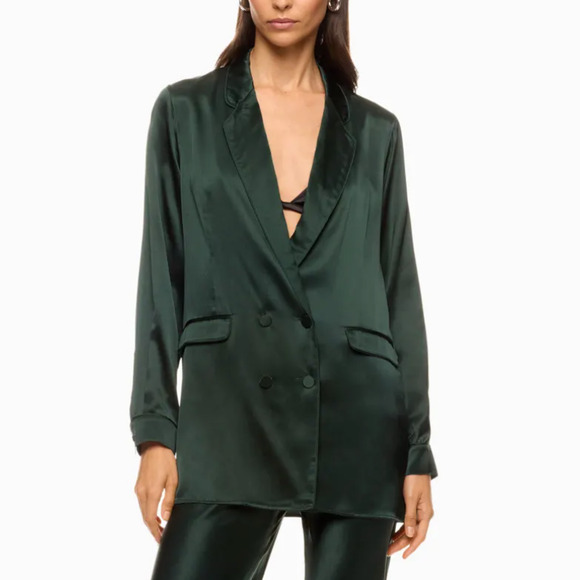 Silk Laundry Dark Green Silk Oversized Blazer XL Boxy Unstructured Designer $345 - Picture 1 of 13